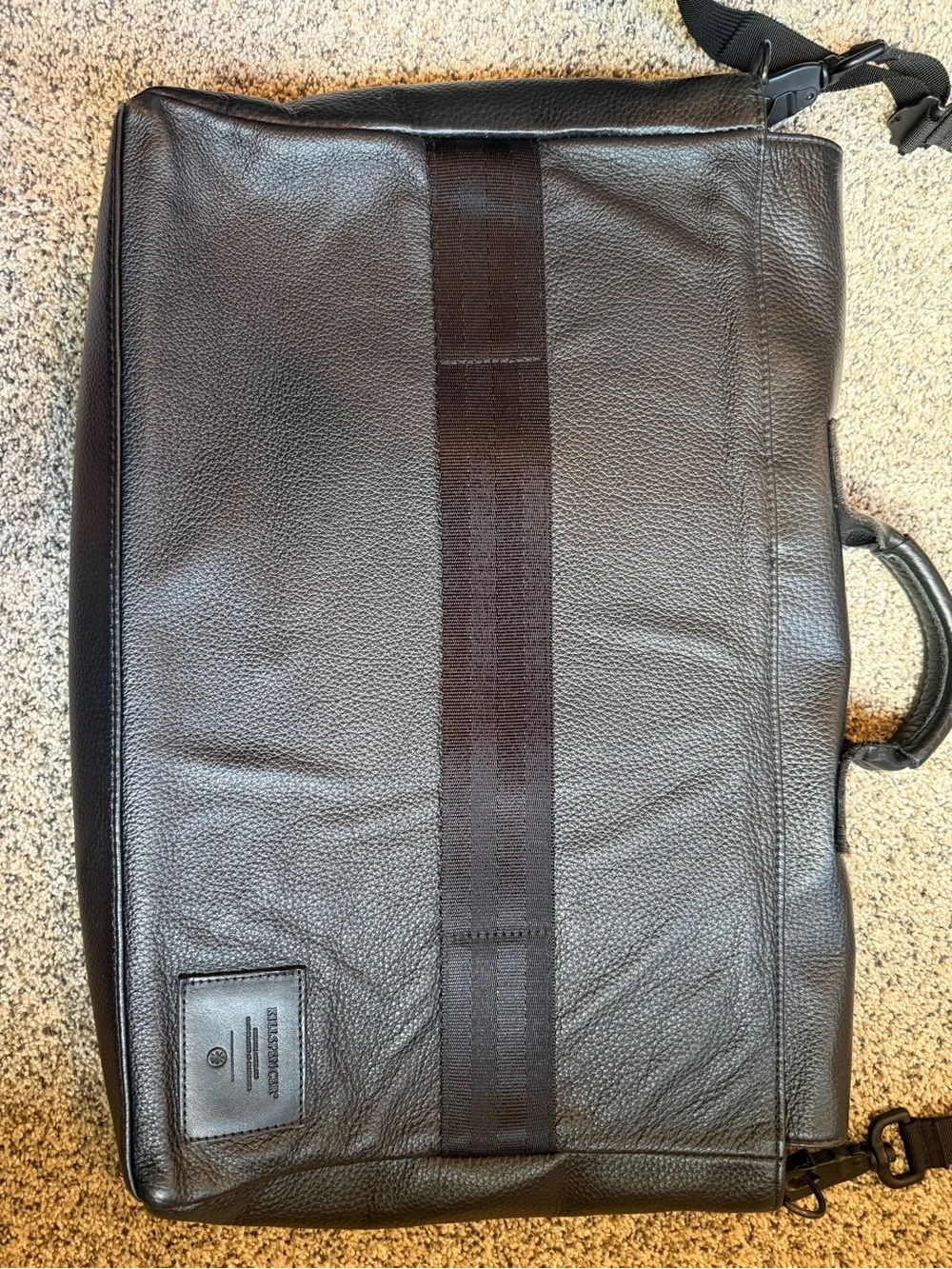 Black Leather Briefcase Messenger with Top Handle and Removable Strap